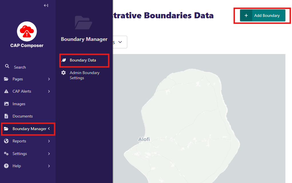 WMO CAP Composer Boundary Data Page