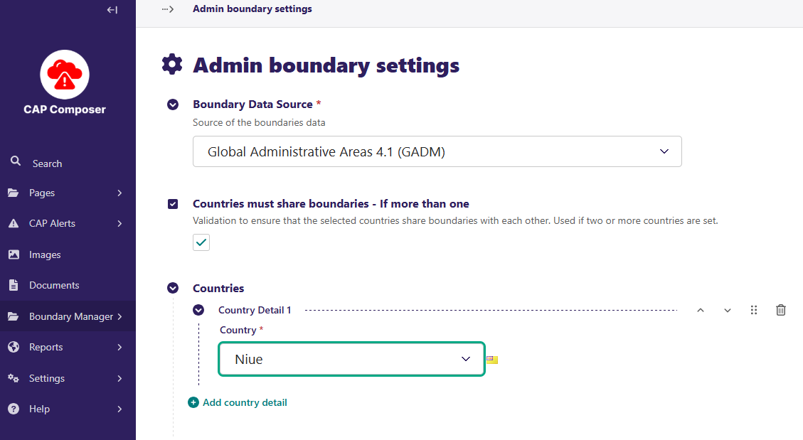 WMO CAP Composer Boundary Settings