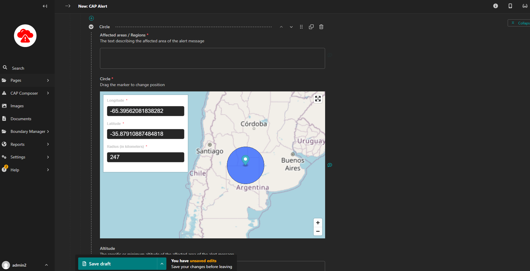 WMO CAP Composer Alert Area Circle