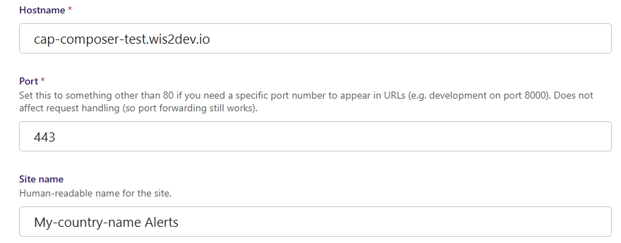 WMO CAP Composer Sites Settings