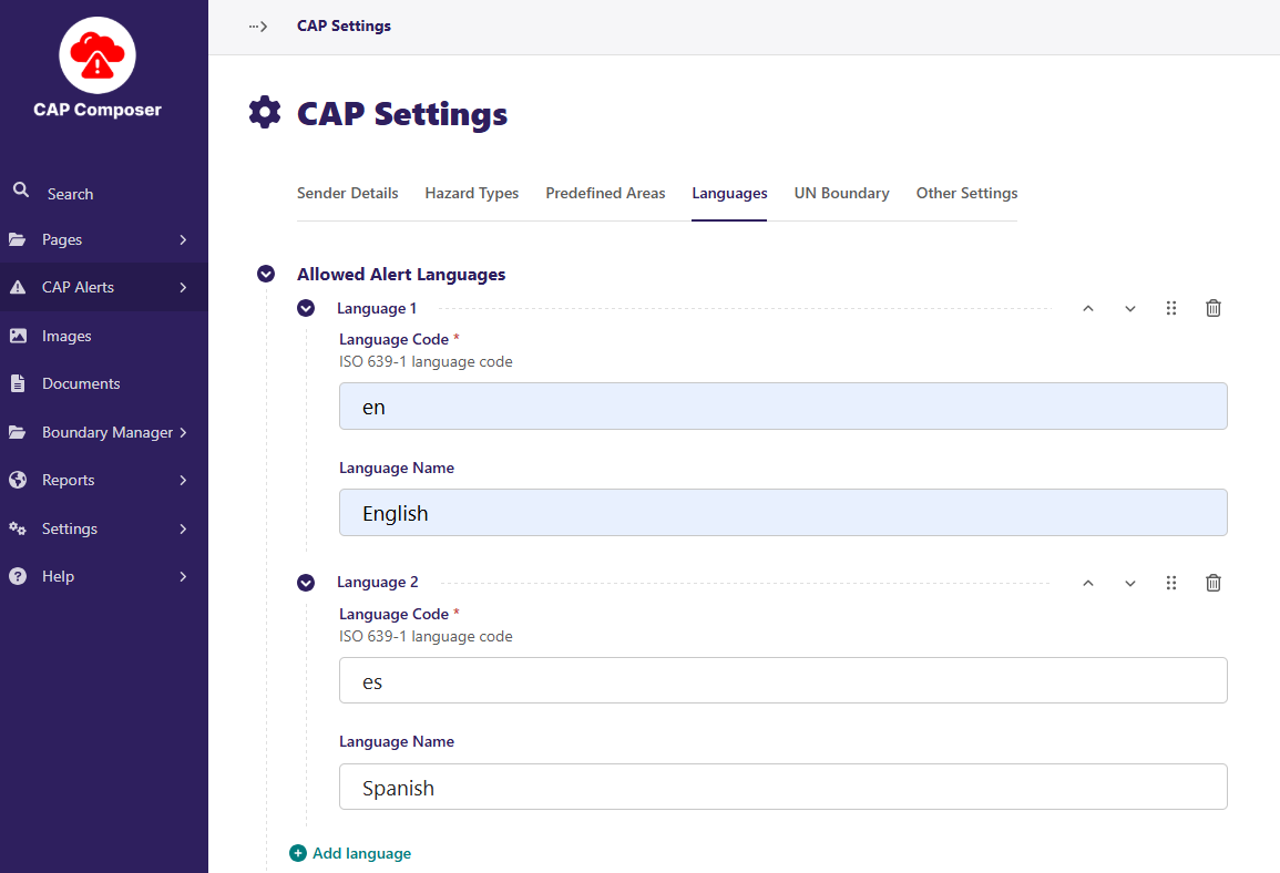 WMO CAP Composer Languages