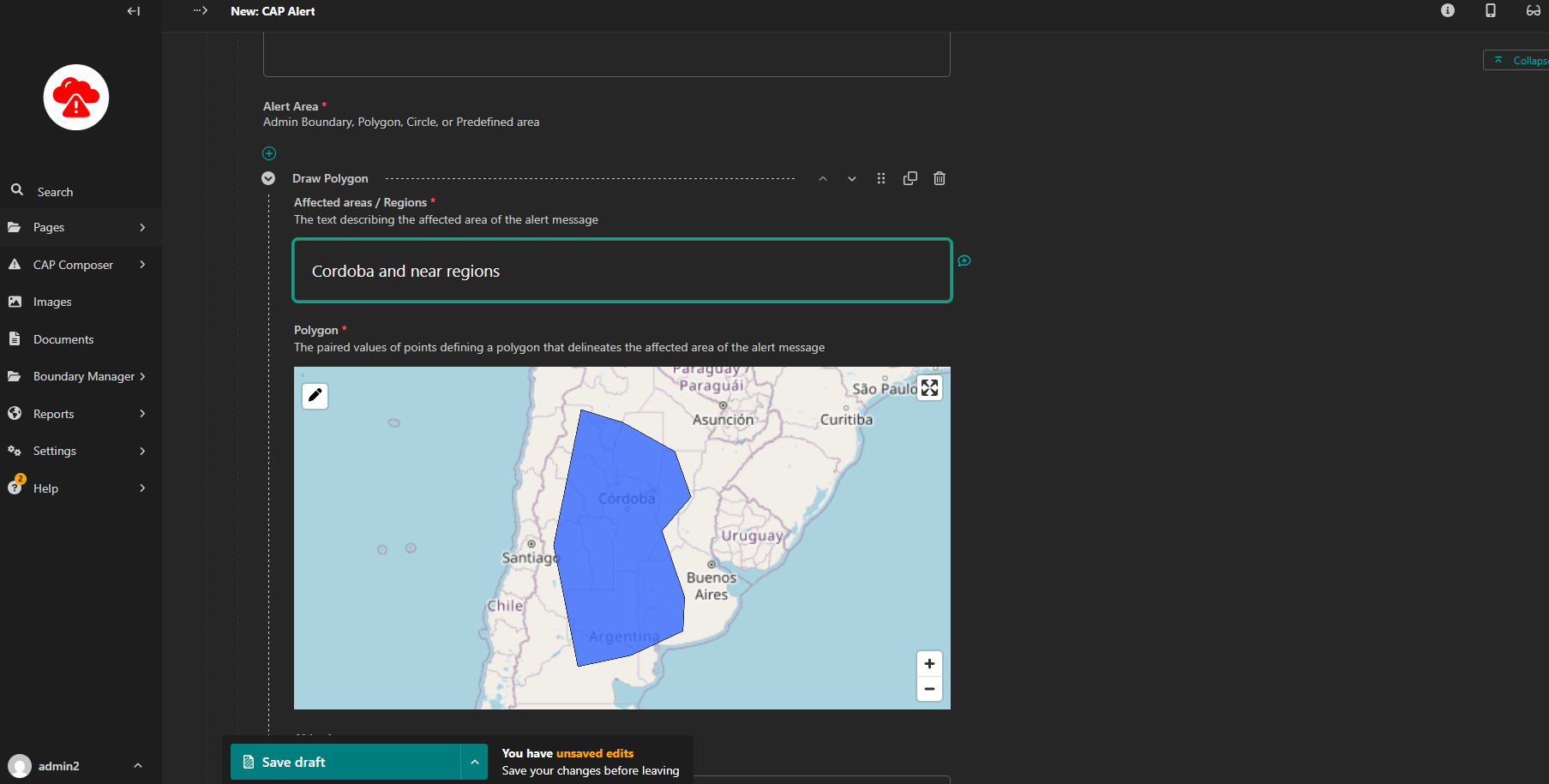 WMO CAP Composer Alert Area Polygon