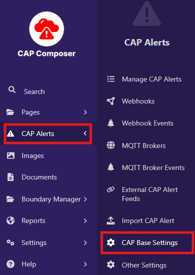 WMO CAP Composer Base Settings