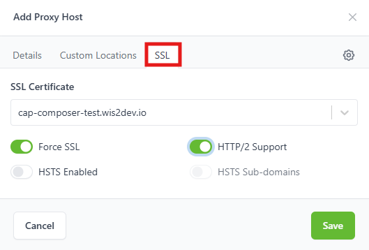 NPM Proxy Host SSL details